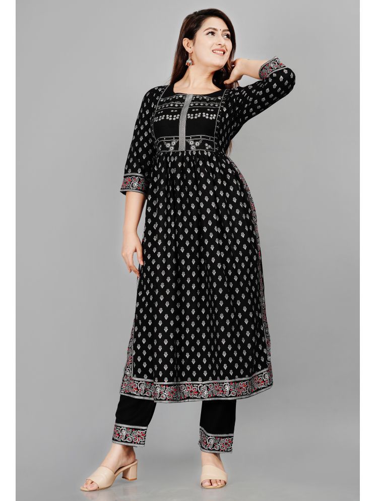     			NUPITAL Rayon Printed Kurti With Pants Women's Stitched Salwar Suit - Black ( Pack of 1 )