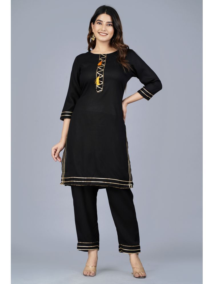     			NUPITAL Viscose Solid Kurti With Pants Women's Stitched Salwar Suit - Black ( Pack of 1 )