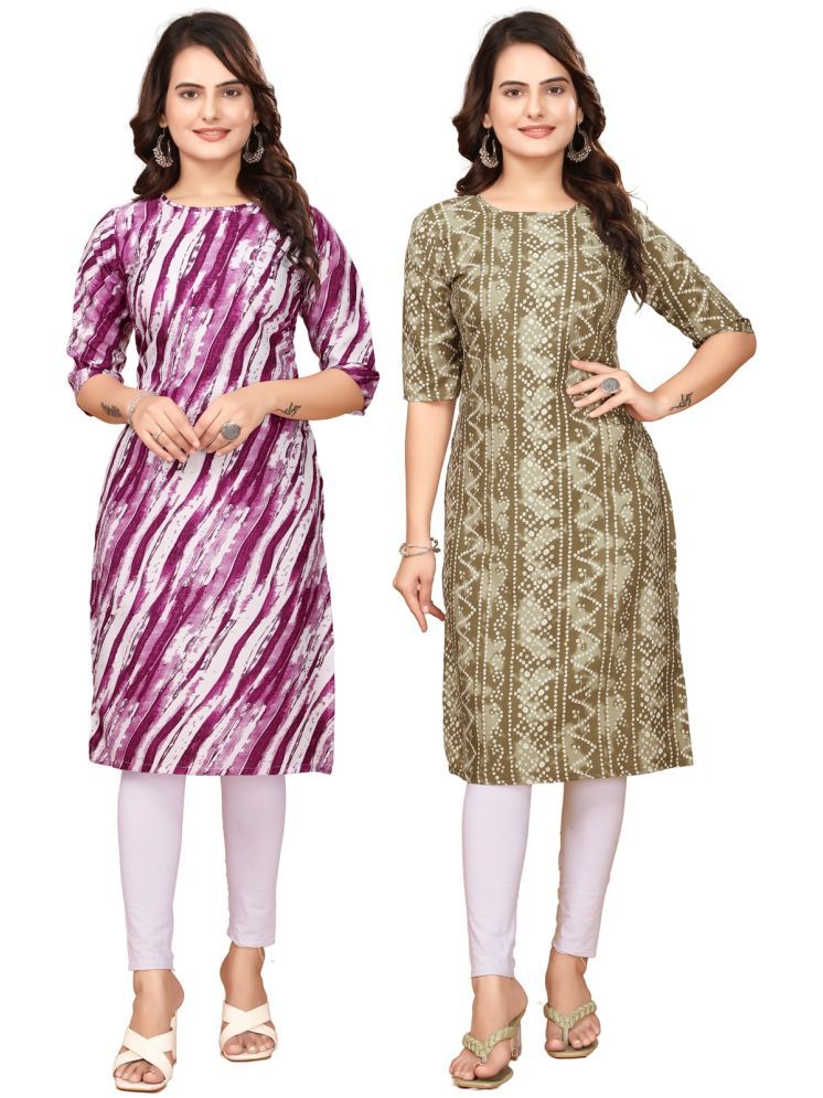     			PEAFOWL INCORPORATION Crepe Printed Straight Women's Kurti - Purple,Lavender ( Pack of 2 )