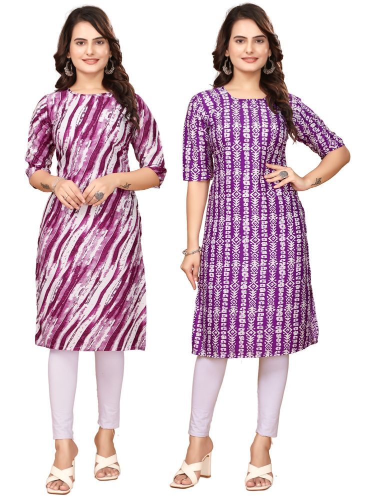     			PEAFOWL INCORPORATION Crepe Printed Straight Women's Kurti - Purple,Lavender ( Pack of 2 )