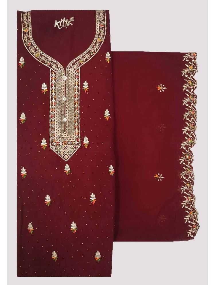     			Soul Essence Unstitched Georgette Embroidered Dress Material - Maroon ( Pack of 1 )