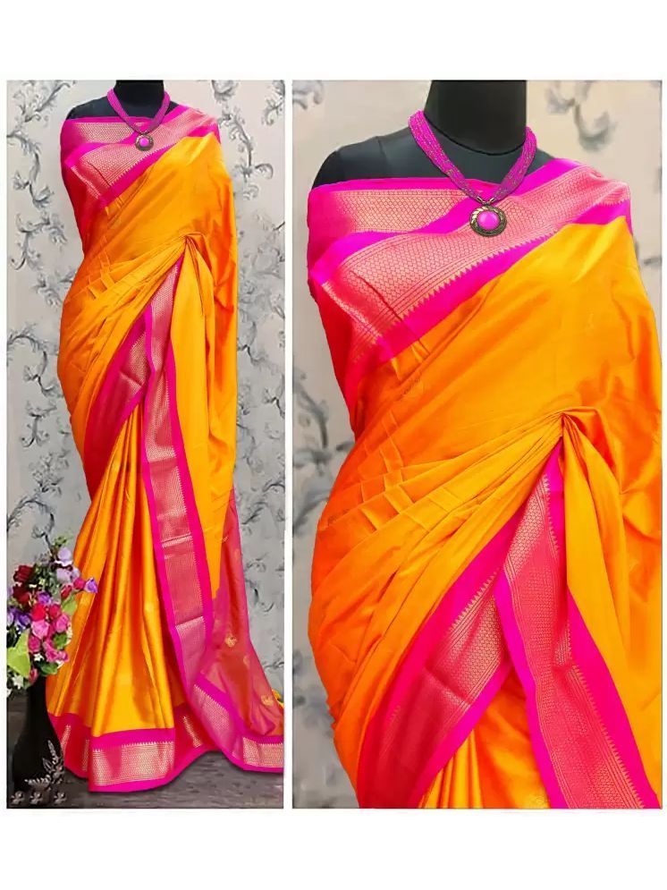     			VEERAIVA Cotton Silk Woven Saree With Blouse Piece - Yellow1 ( Pack of 1 )