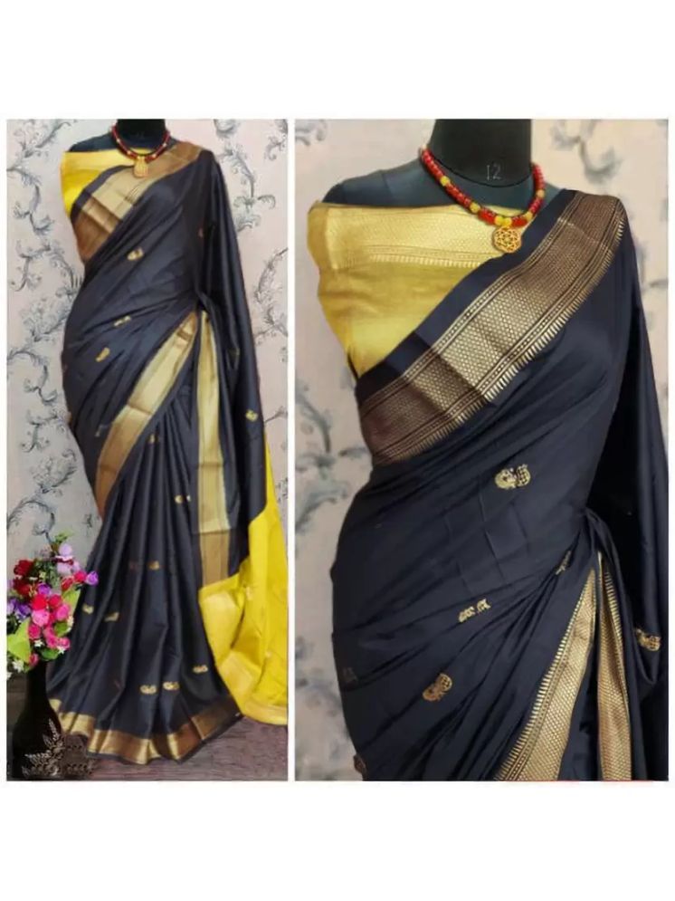     			VEERAIVA Cotton Silk Woven Saree With Blouse Piece - Black ( Pack of 1 )