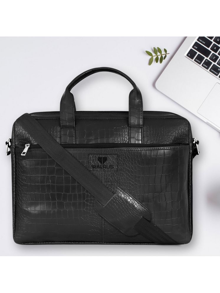     			Walrus Black Faux Leather Office Bag