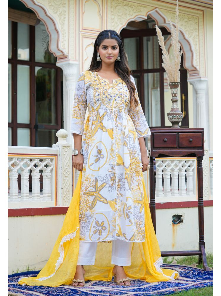     			Yash Gallery Cotton Printed Kurti With Pants Women's Stitched Salwar Suit - Yellow ( Pack of 1 )