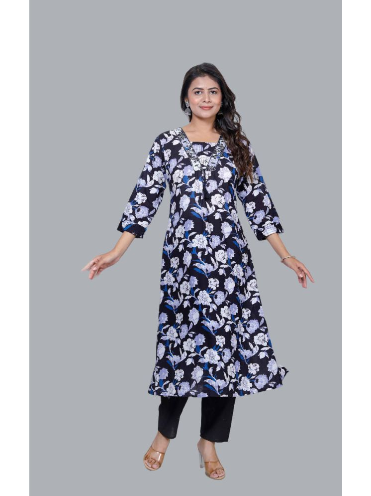     			miravan Cotton Printed Kurti With Pants Women's Stitched Salwar Suit - Black ( Pack of 1 )