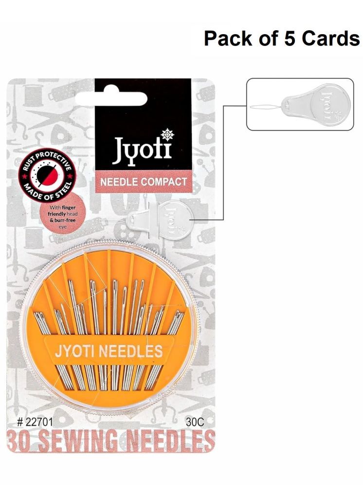     			Jyoti Needle Compact Hand Sewing Needles with Needle Threader, Smooth & Snag-Free Eye, Uniformly Polished & Non-Porous Surfaces, Used for Sewing & Home Purposes, 22701, Big (30 Assorted) - 5 Cards