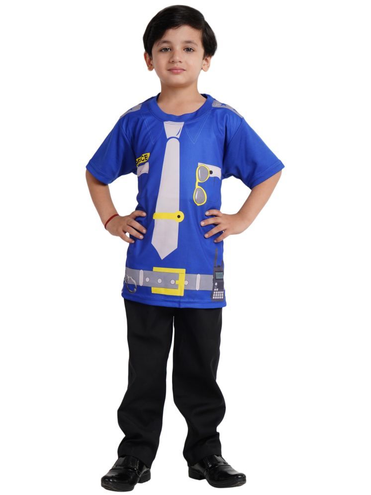     			Kaku Fancy Dresses Printed Round Neck Police T-Shirt for Kids | Our Helper Police Costume Tshirt for Kids, Blue - 5-6 Years