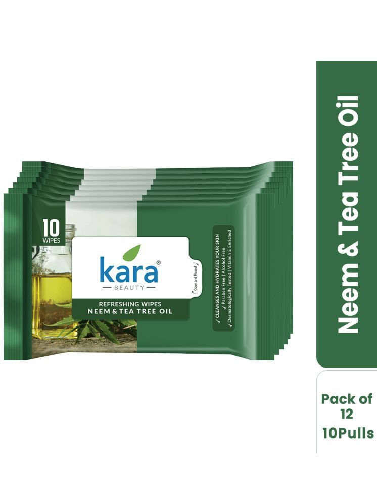     			Kara Refreshing Neem & Tea Tree Oil Facial Wet Wipes ( 10 Pcs ) Pack of 12