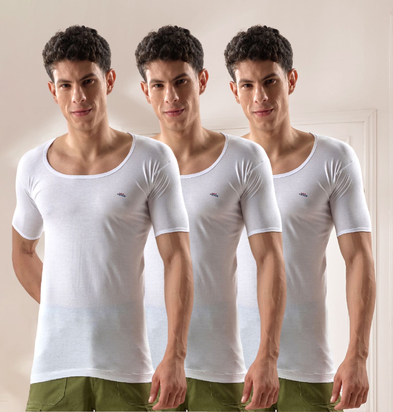     			lux venus Pack of 3 Cotton Half Sleeve vest For Men ( White )