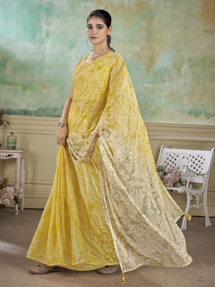     			Rekha Maniyar Chiffon Printed Saree With Blouse Piece - Yellow ( Pack of 1 )