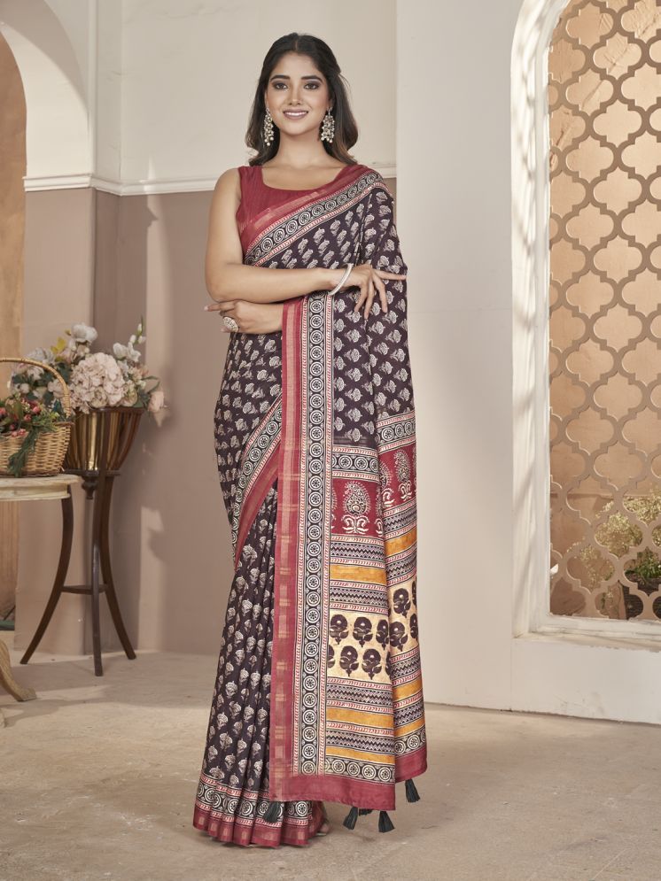     			Rekha Maniyar Cotton Blend Printed Saree With Blouse Piece - Burgundy ( Pack of 1 )