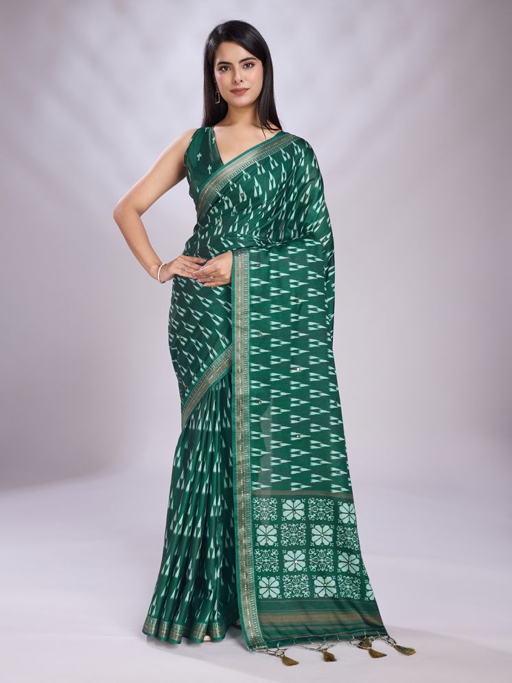     			Rekha Maniyar Silk Blend Printed Saree With Blouse Piece - Teal ( Pack of 1 )