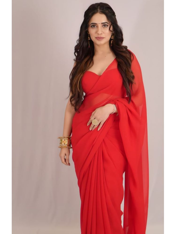     			ANAND SAREES Georgette Dyed Saree With Blouse Piece - Red ( Pack of 1 )