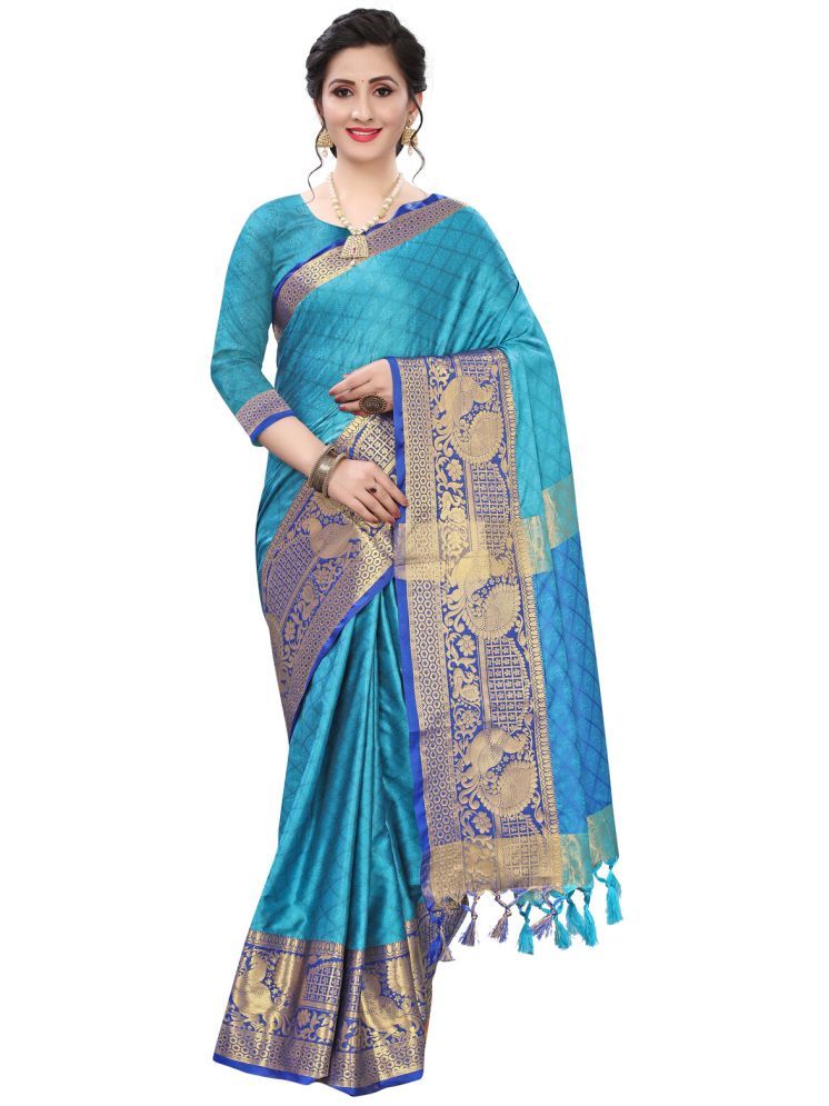     			Catchy Forever Cotton Silk Self Design Saree With Blouse Piece - SkyBlue ( Pack of 1 )