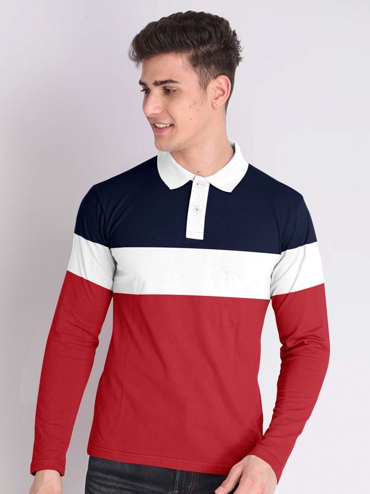     			FIRST POSTION Cotton Blend Regular Fit Striped Full Sleeves Men's Polo T Shirt - Navy Blue ( Pack of 1 )