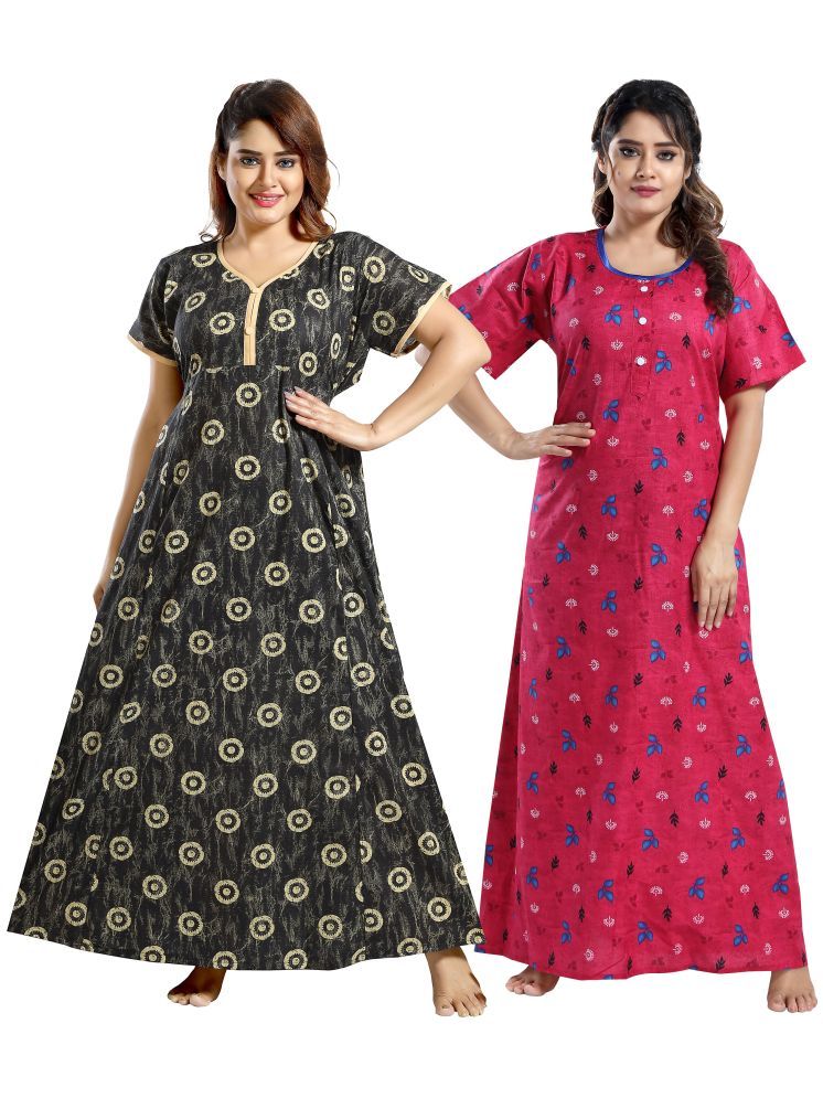     			INNER BEATS Multi Color Cotton Blend Women's Nightwear Nighty & Night Gowns ( Pack of 2 )