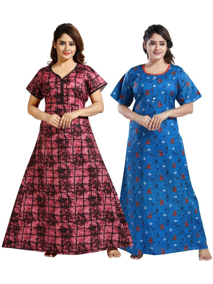     			INNER BEATS Multi Color Cotton Blend Women's Nightwear Nighty & Night Gowns ( Pack of 2 )