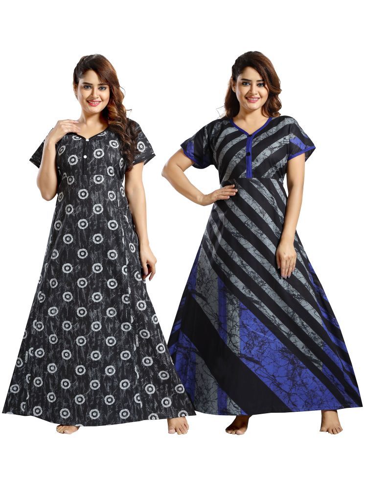     			INNER BEATS Multi Color Cotton Blend Women's Nightwear Nighty & Night Gowns ( Pack of 2 )