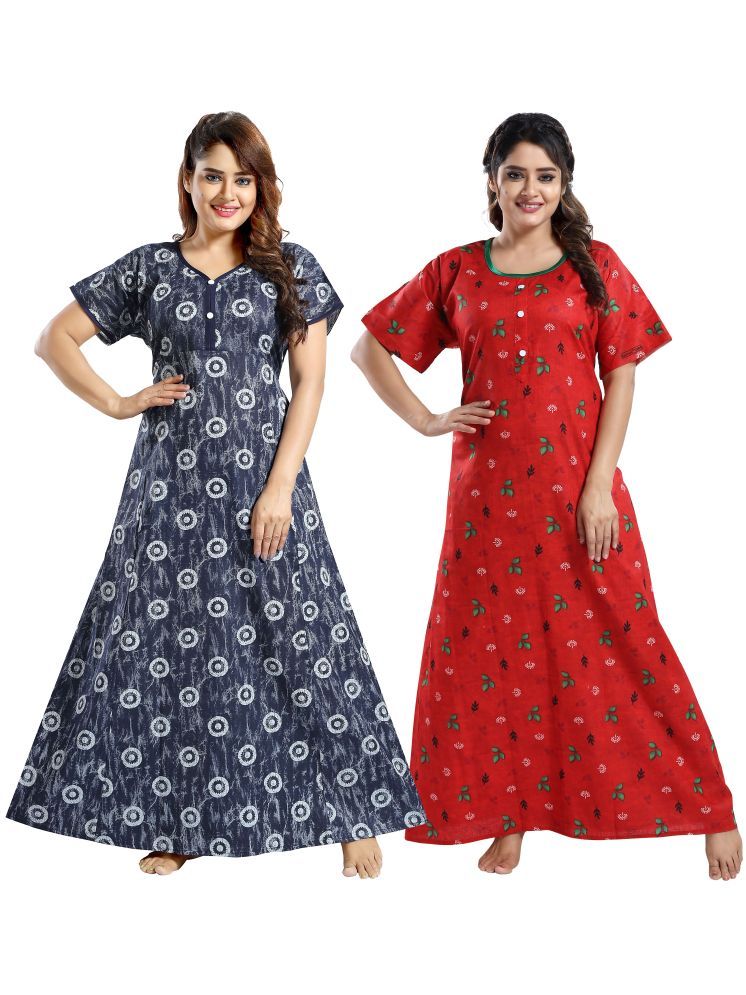     			INNER BEATS Multi Color Cotton Blend Women's Nightwear Nighty & Night Gowns ( Pack of 2 )