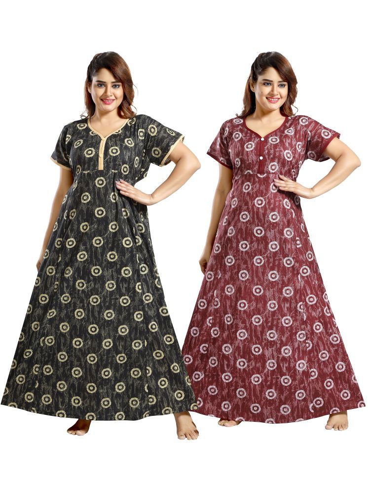     			INNER BEATS Multi Color Cotton Blend Women's Nightwear Nighty & Night Gowns ( Pack of 2 )