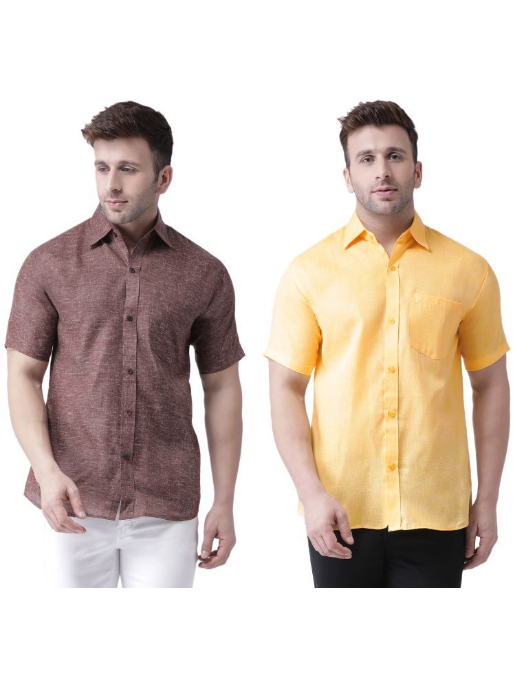     			KLOSET By RIAG Cotton Blend Regular Fit Solids Half Sleeves Men's Casual Shirt - Mustard ( Pack of 2 )