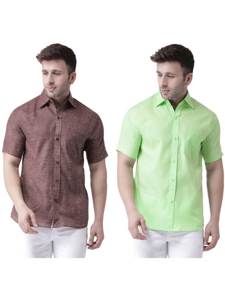     			KLOSET By RIAG Cotton Blend Regular Fit Solids Half Sleeves Men's Casual Shirt - Green ( Pack of 2 )