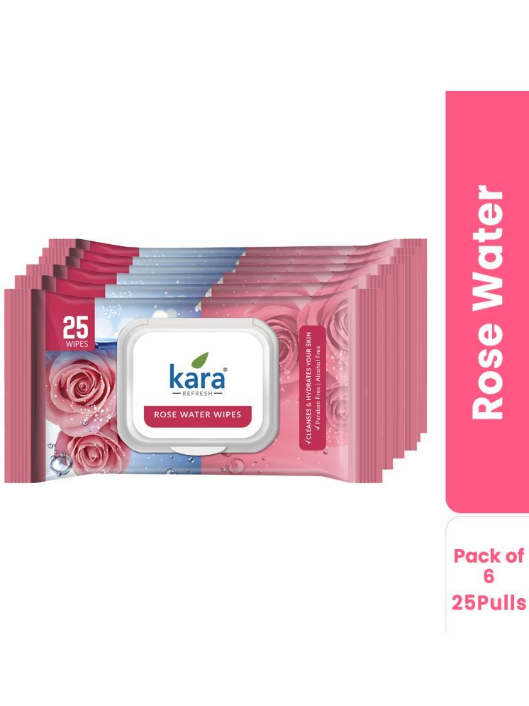     			Kara Refreshing Rose Water Facial Wet Wipes ( 25 Pcs ) Pack of 6