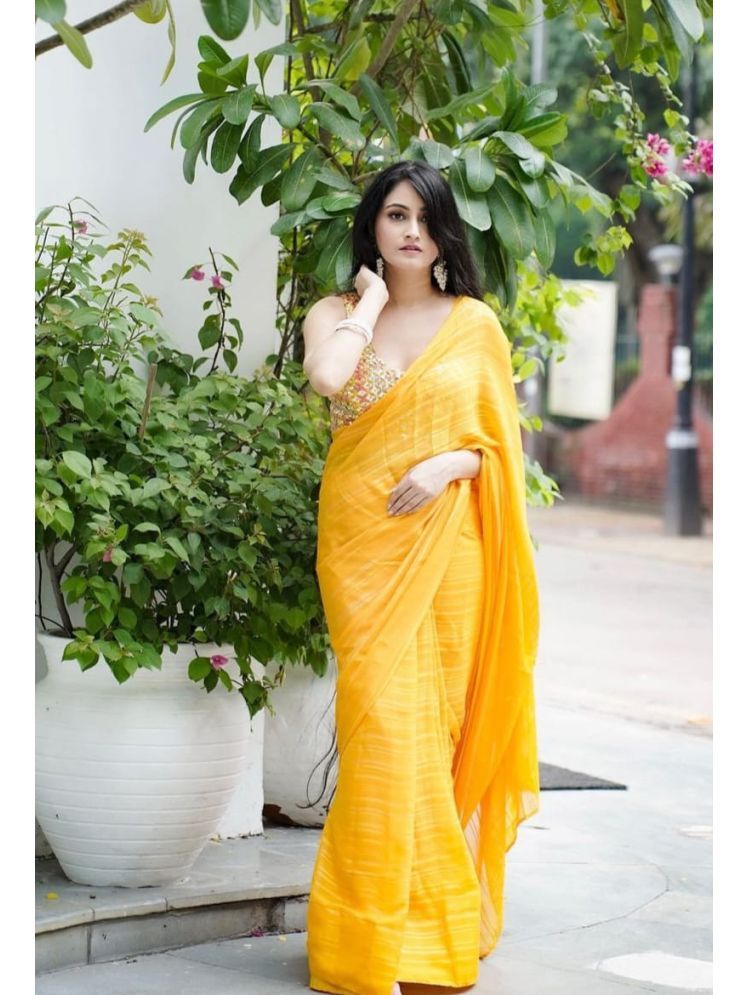     			Kashvi Sarees Georgette Printed Saree With Blouse Piece - Yellow ( Pack of 1 )