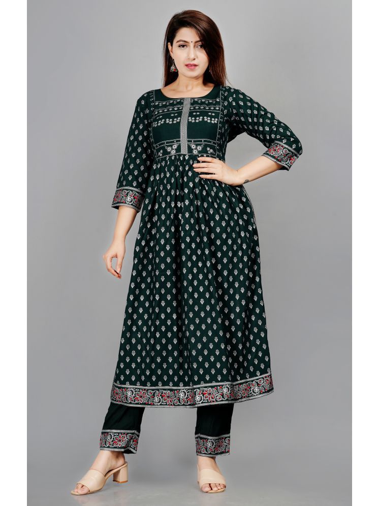     			NUPITAL Rayon Printed Kurti With Pants Women's Stitched Salwar Suit - Green ( Pack of 1 )