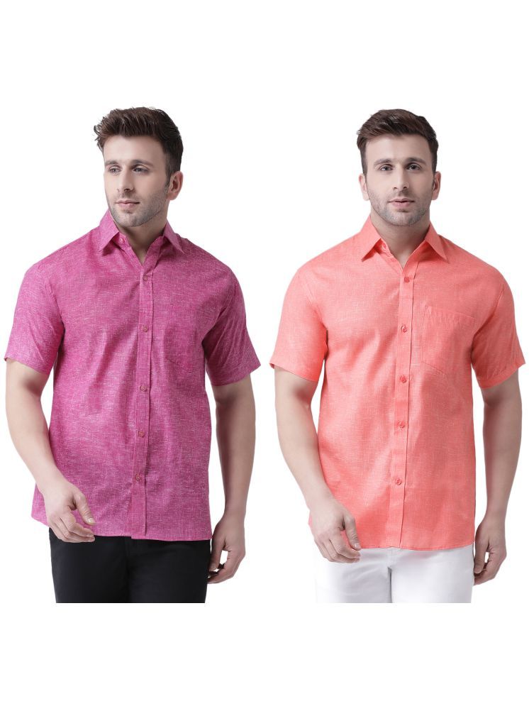     			RIAG Cotton Blend Regular Fit Self Design Half Sleeves Men's Casual Shirt - Fluorescent Orange ( Pack of 2 )