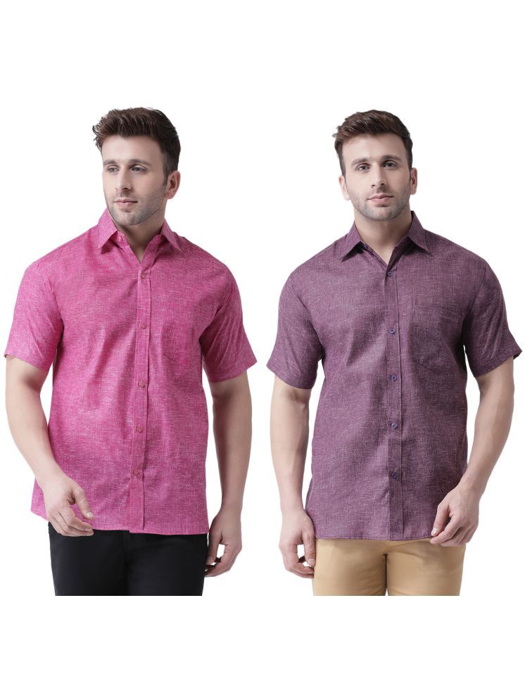     			RIAG Cotton Blend Regular Fit Self Design Half Sleeves Men's Casual Shirt - Purple ( Pack of 2 )