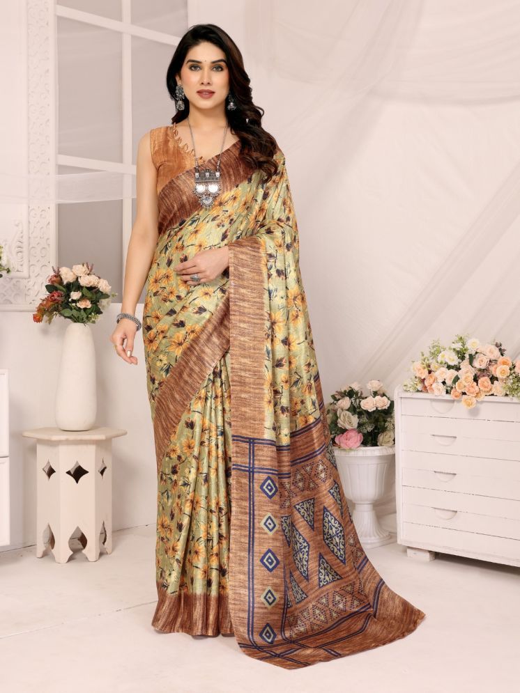     			Rangita Mysore Silk Printed Saree With Blouse Piece - Brown ( Pack of 1 )