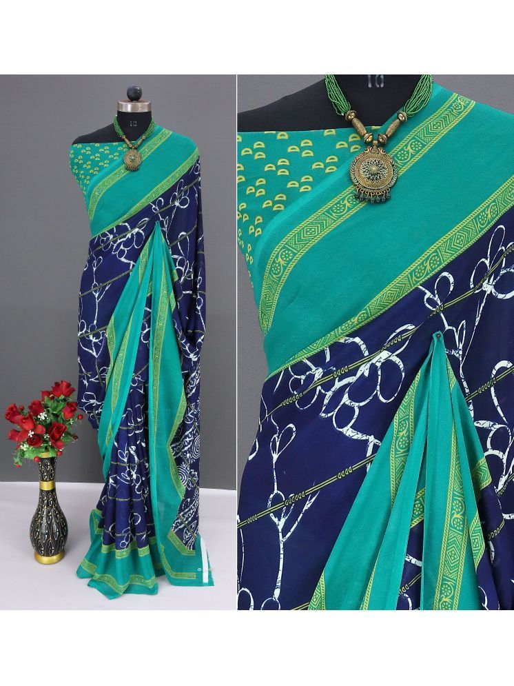     			Rekha Maniyar Georgette Printed Saree With Blouse Piece - Navy Blue ( Pack of 1 )