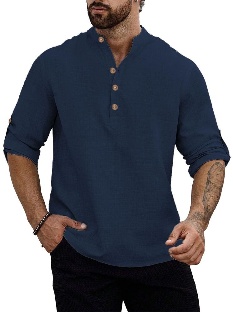     			ViraVesh Navy Cotton Men's Shirt Style Kurta ( Pack of 1 )