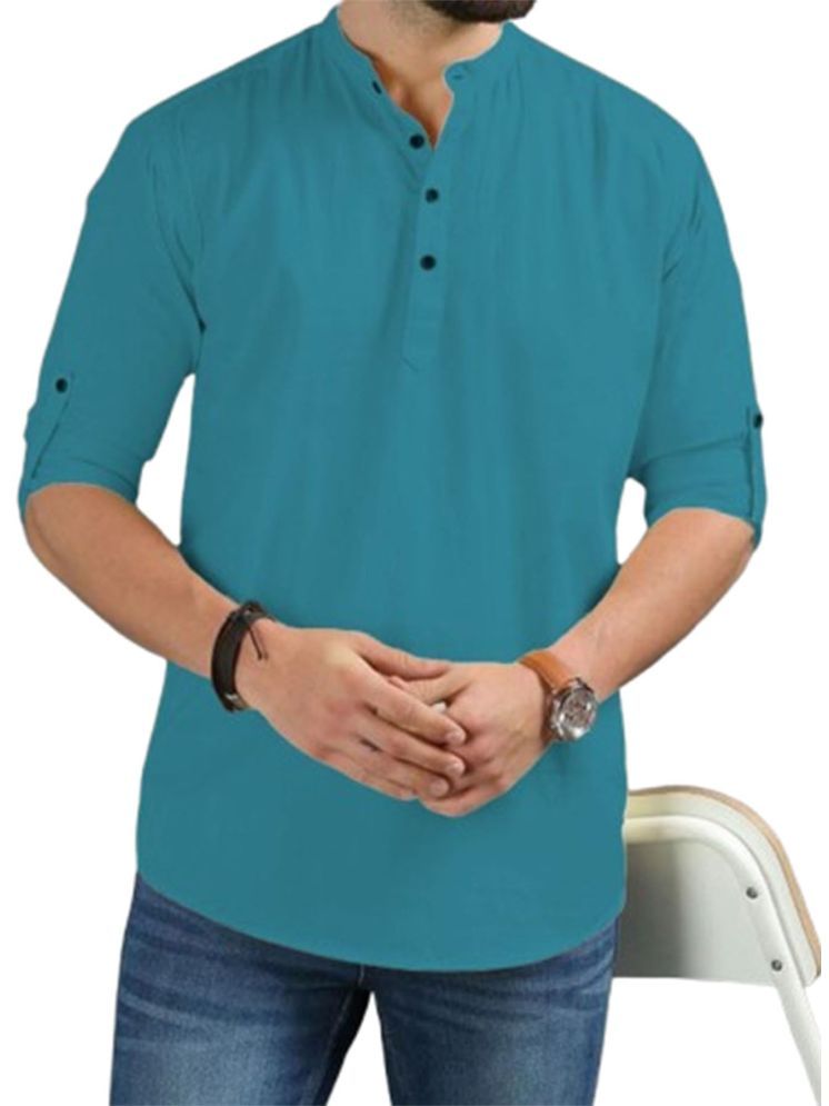     			ViraVesh Teal Cotton Men's Shirt Style Kurta ( Pack of 1 )