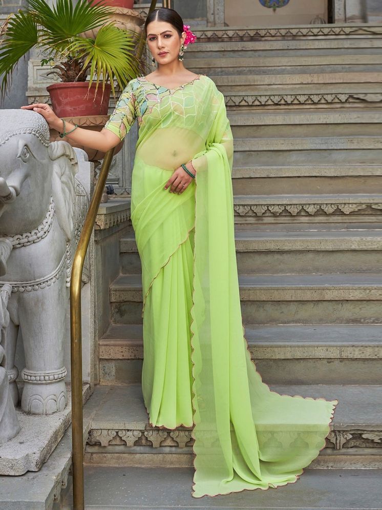     			mahalaxmi fab Georgette Dyed Saree With Blouse Piece - Light Green ( Pack of 1 )