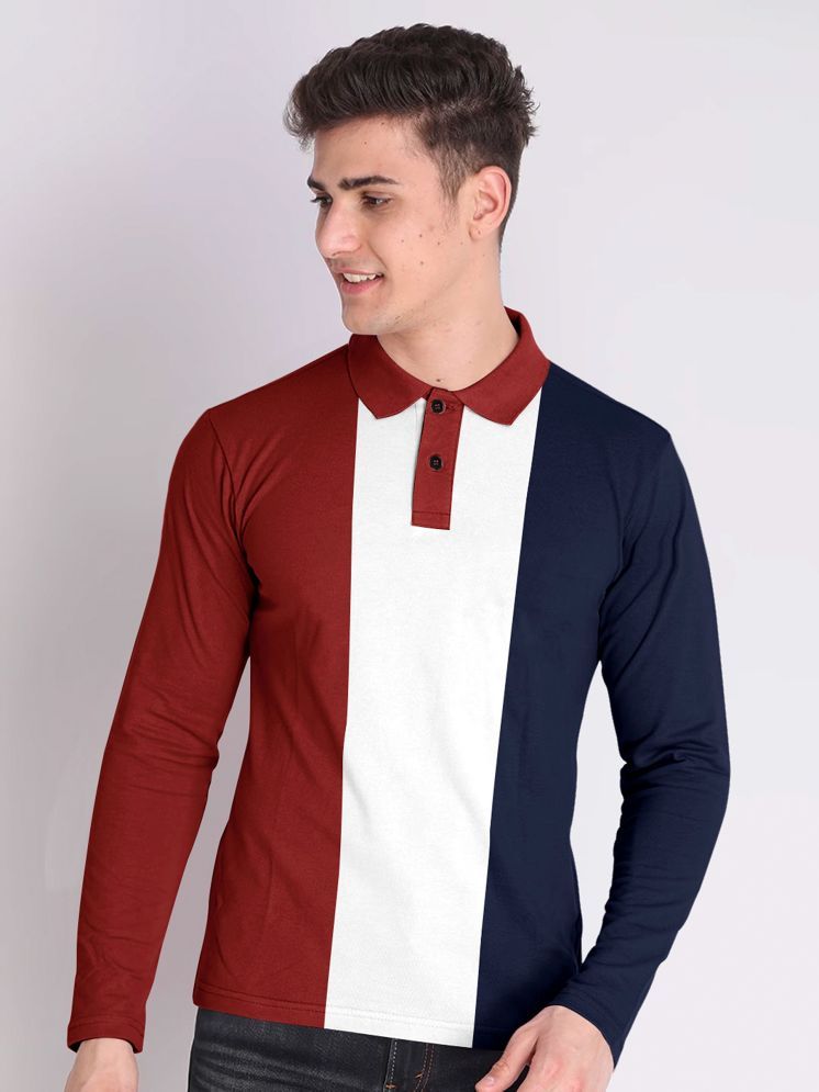     			FIRST POSTION Cotton Blend Regular Fit Colorblock Full Sleeves Men's Polo T Shirt - Red ( Pack of 1 )