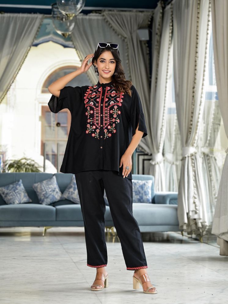     			Juniper Rayon Solid Ethnic Top With Pants Women's Stitched Salwar Suit - Black ( Pack of 2 )