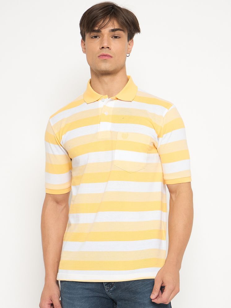     			Duke Cotton Blend Regular Fit Striped Half Sleeves Men's Polo T Shirt - Yellow ( Pack of 1 )