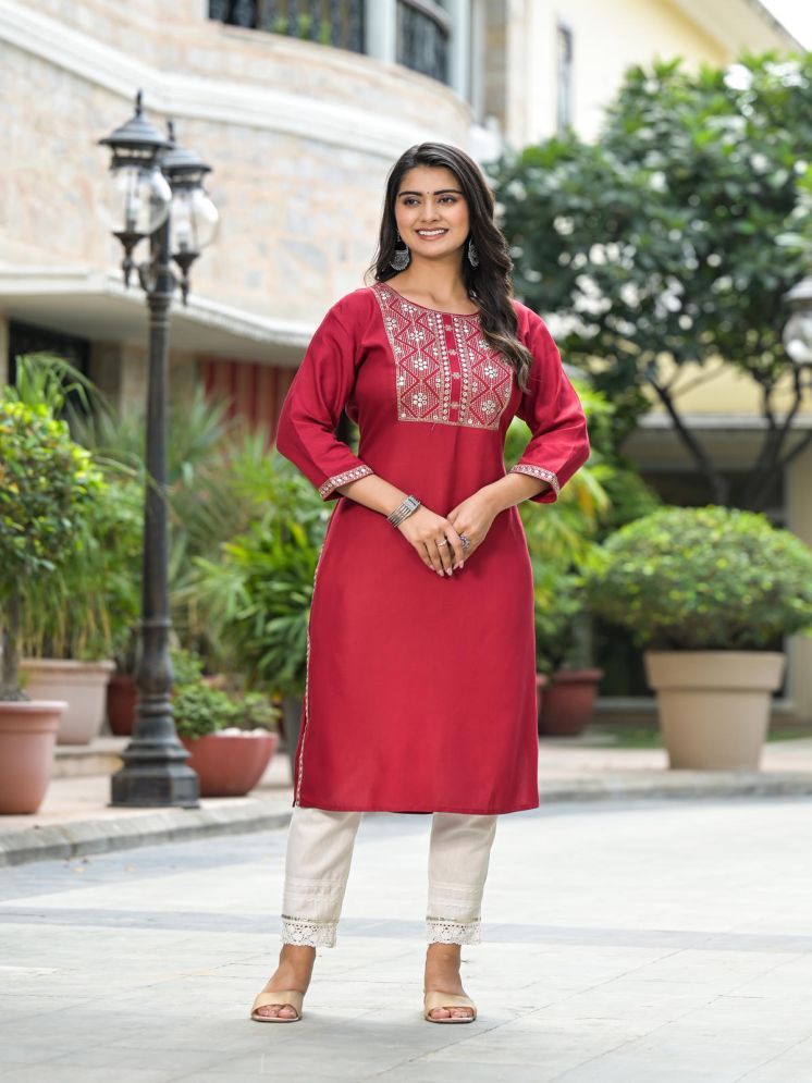     			Juniper Rayon Solid Straight Women's Kurti - Maroon ( Pack of 1 )