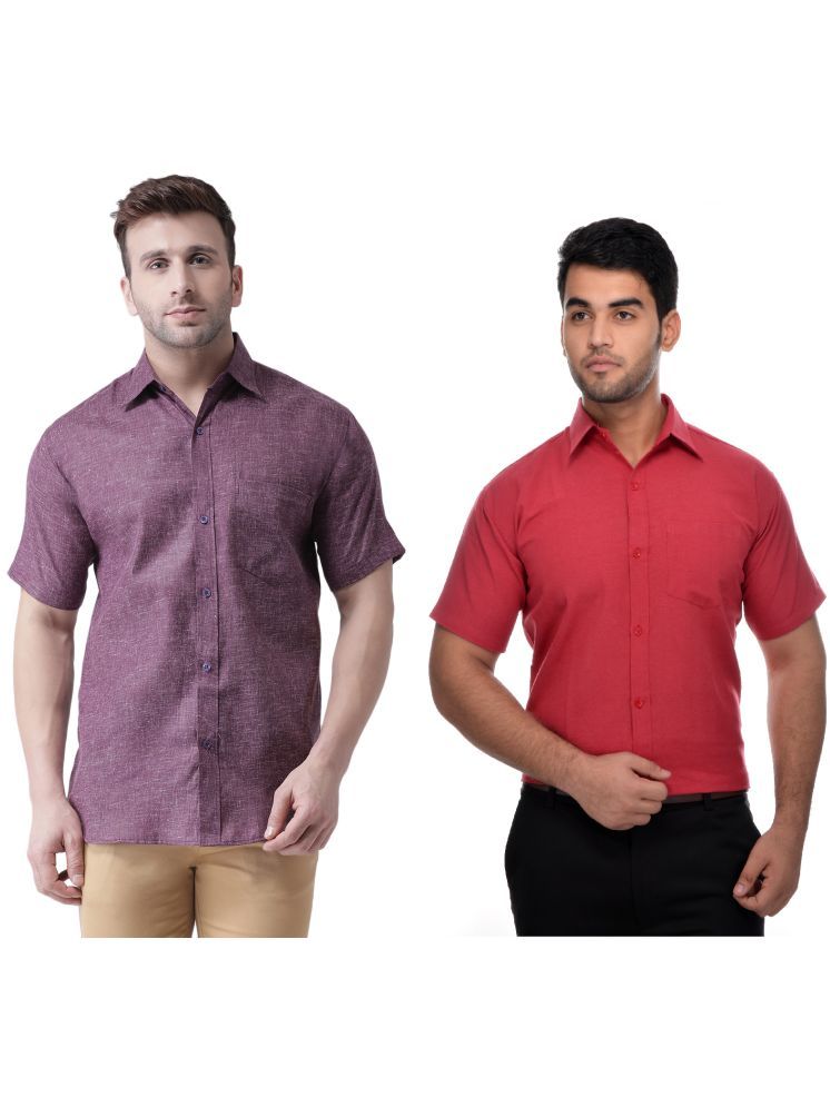     			KLOSET By RIAG Cotton Blend Regular Fit Self Design Half Sleeves Men's Casual Shirt - Red ( Pack of 2 )