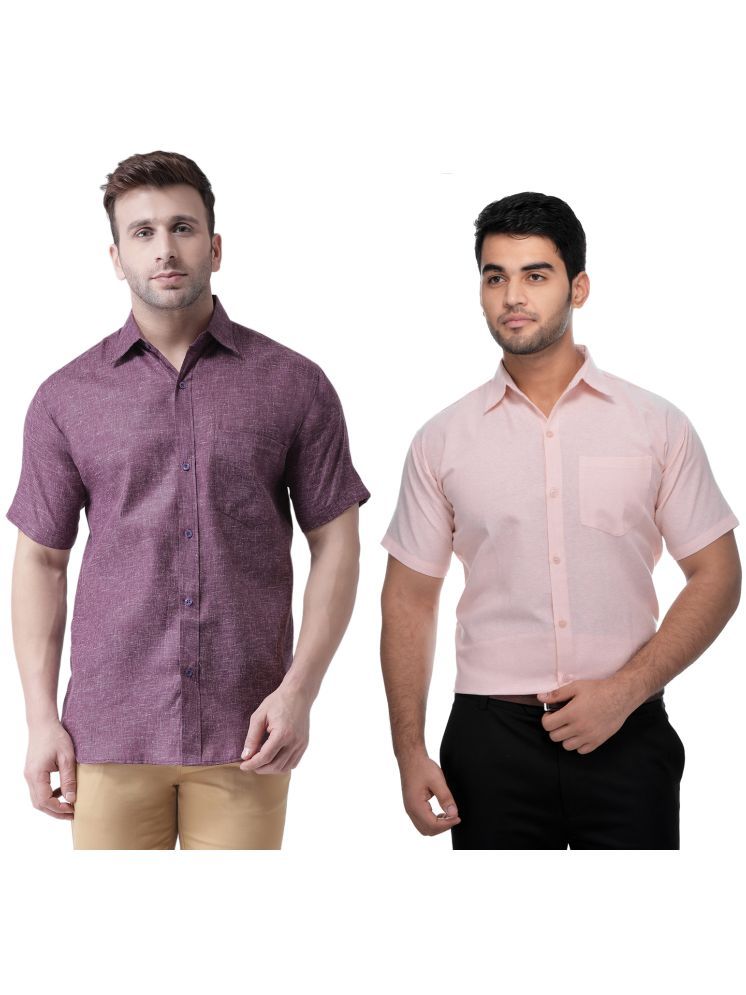     			KLOSET By RIAG Cotton Blend Regular Fit Self Design Half Sleeves Men's Casual Shirt - Peach ( Pack of 2 )