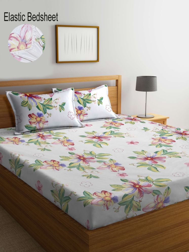     			Klotthe Poly Cotton Floral Printed 1 Double with 2 Pillow Covers - Multicolor