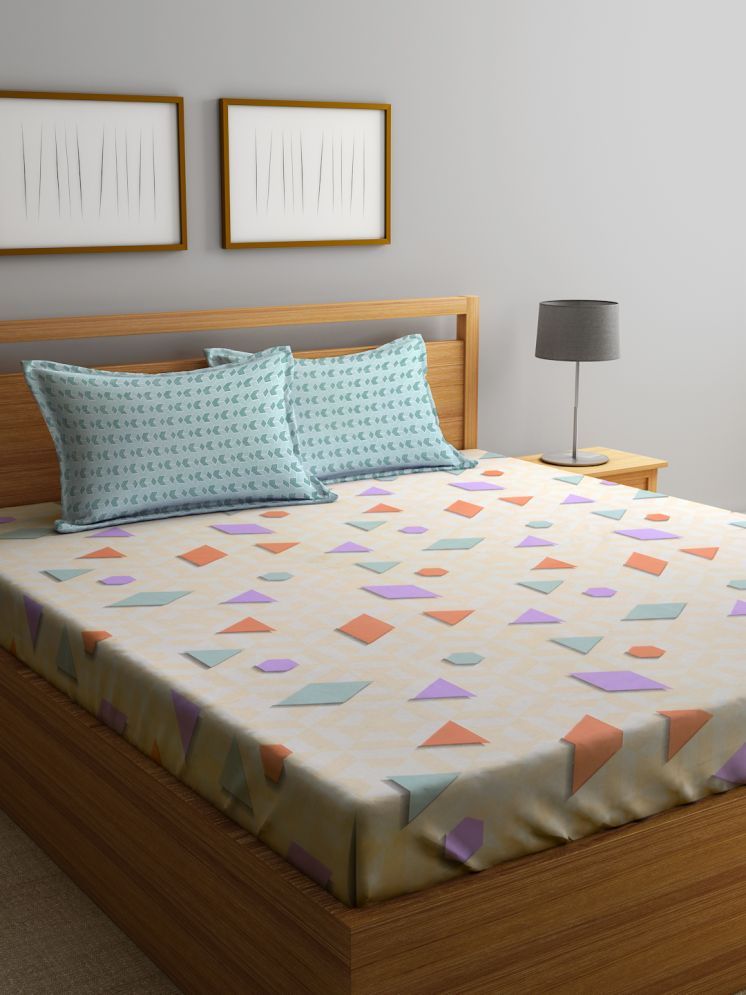     			Klotthe Poly Cotton Geometric Printed 1 Double with 2 Pillow Covers - Multicolor