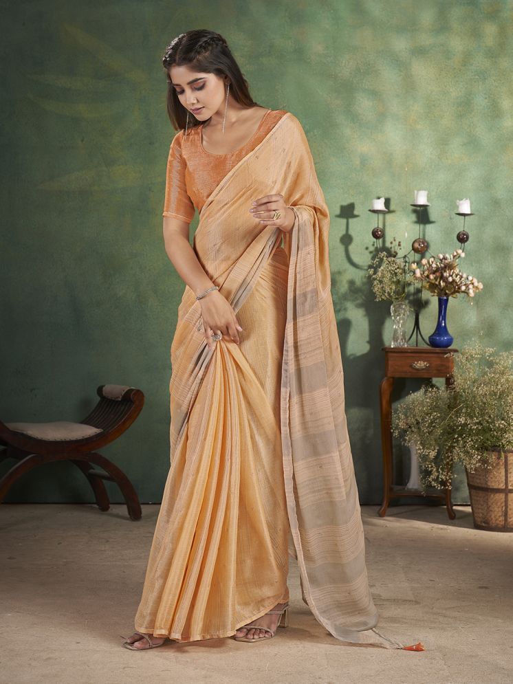     			Rekha Maniyar Chiffon Striped Saree With Blouse Piece - Orange ( Pack of 1 )