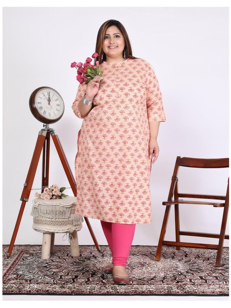     			Vashineh Cotton Blend Printed Straight Women's Kurti - Peach ( Pack of 1 )