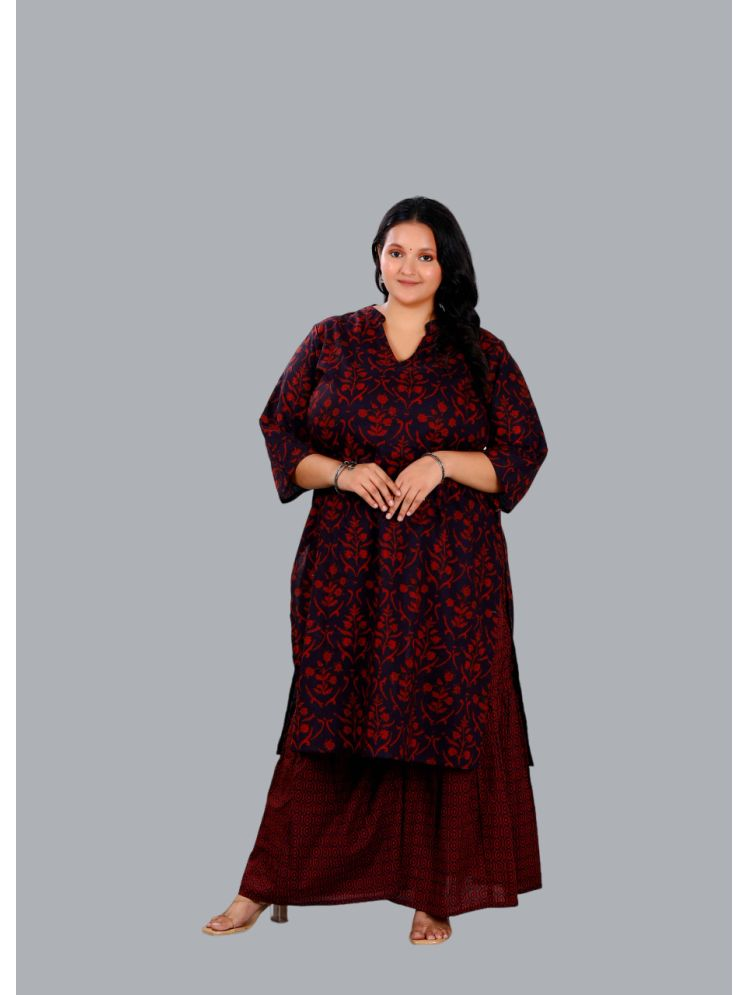     			miravan Cotton Printed Kurti With Sharara And Gharara Women's Stitched Salwar Suit - Maroon ( Pack of 1 )