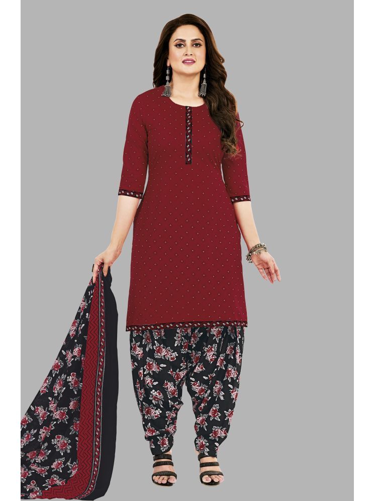     			shree jeenmata collection Unstitched Cotton Printed Dress Material - Maroon ( Pack of 1 )