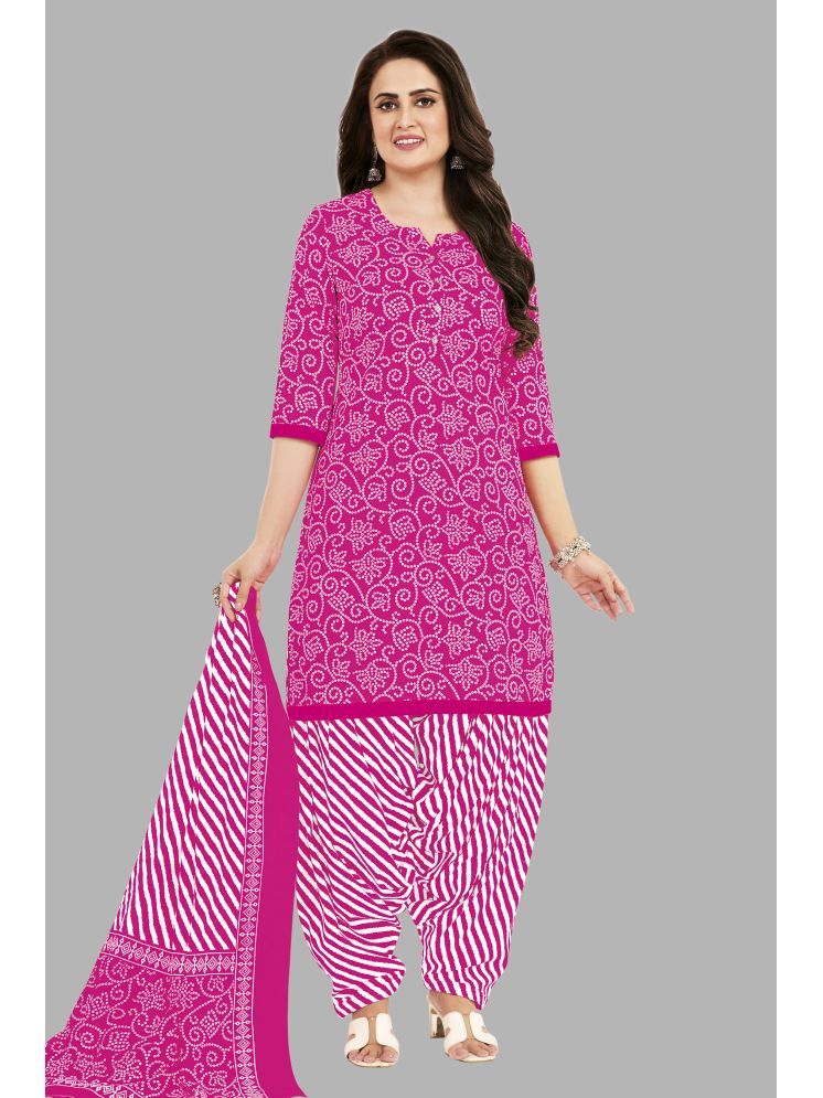     			shree jeenmata collection Unstitched Cotton Printed Dress Material - Pink ( Pack of 1 )